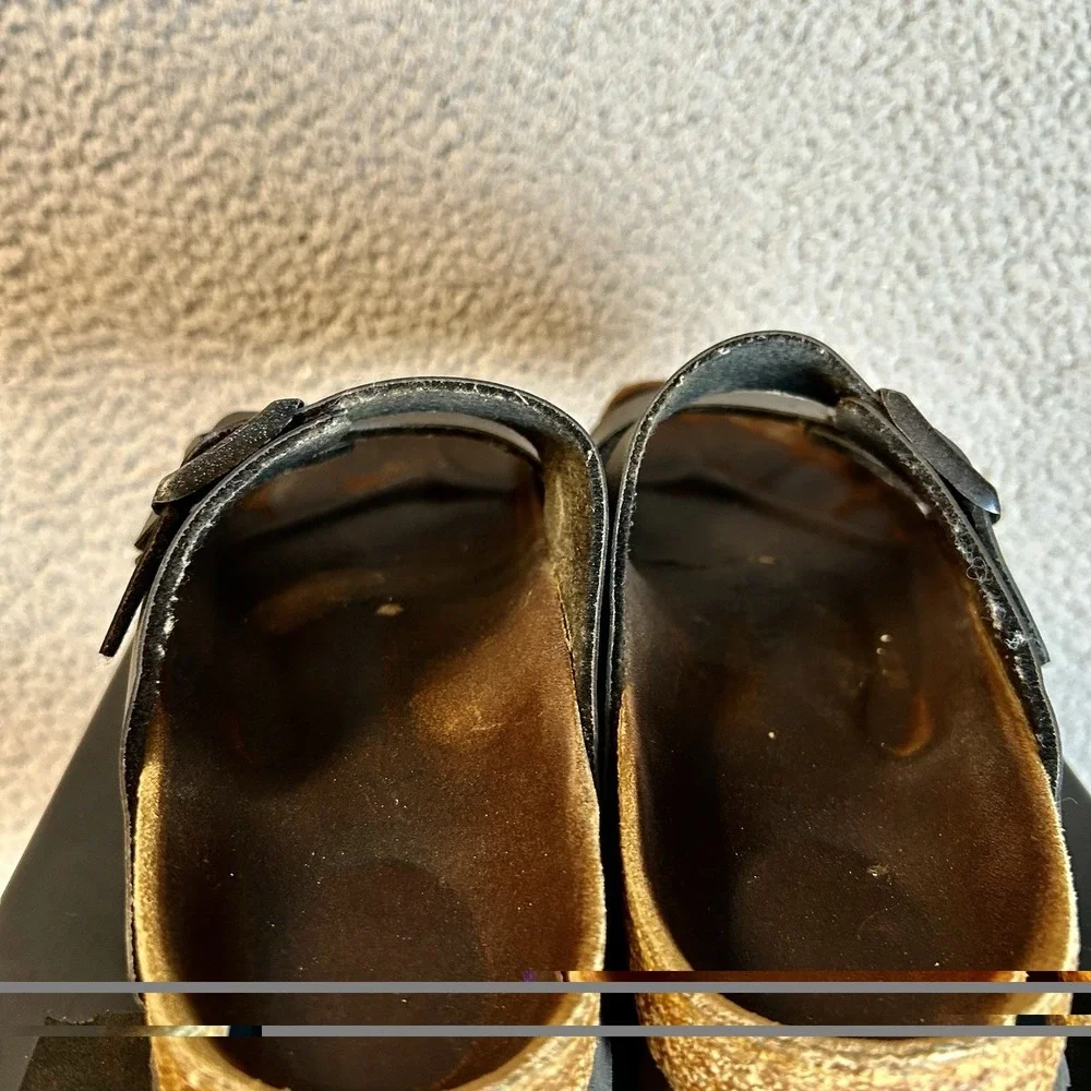 Birkenstock Arizona Leather Soft Footbed Black Slide Women 38